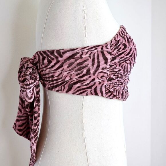 Ramy Brook Adella Strapless Crop Top in Flirt Pink - S - Zebra Print, Tie Back - Picture 5 of 10
